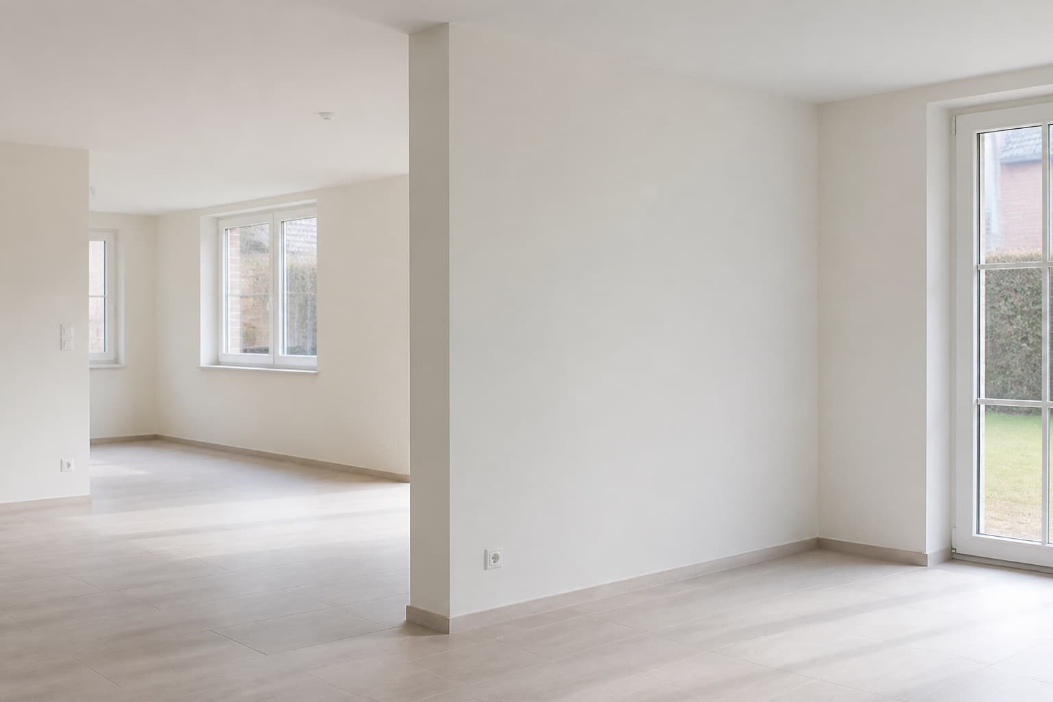 Heller Innenraum nach der Bauendreinigung mit freien Fensterbänken
